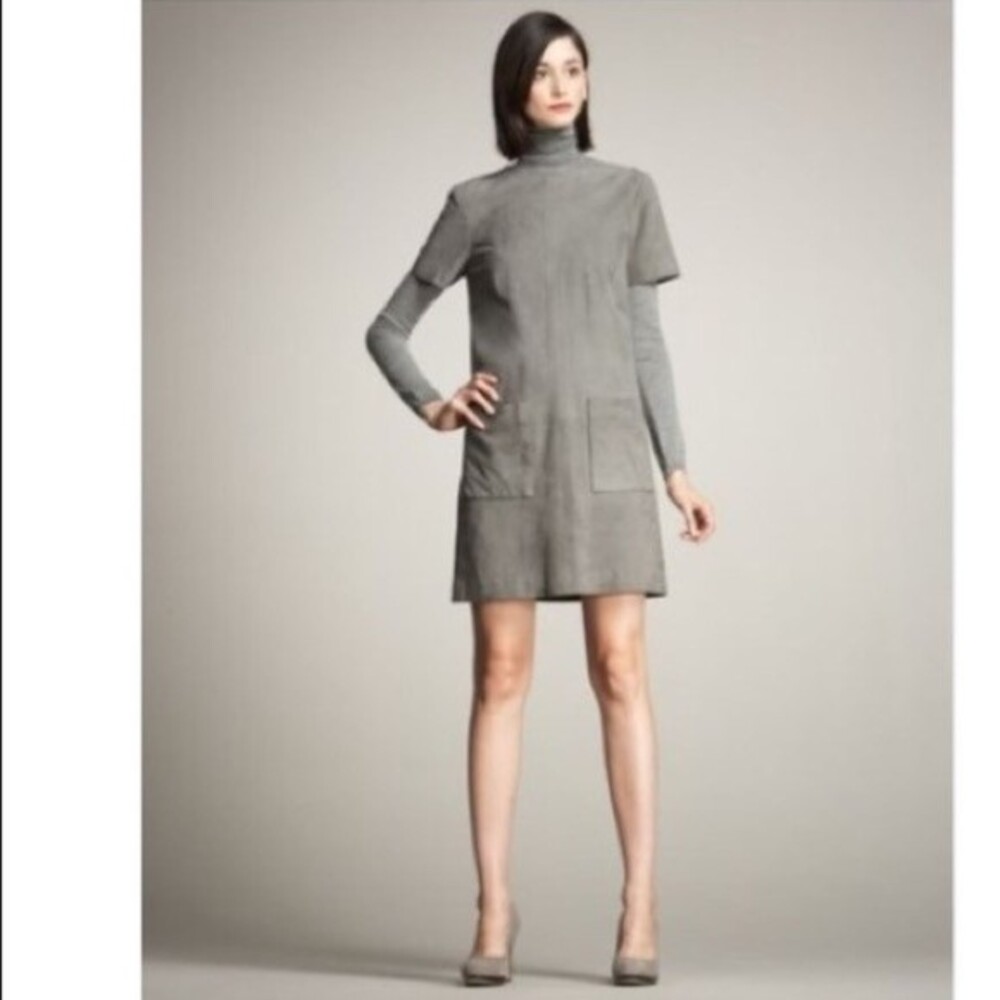 Lyn Devon Audrey Short-sleeve Suede Shift Dress M